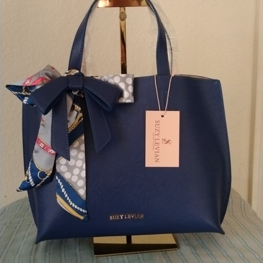 Suzy Levian Blueberry Mini Tote Bag with Bow